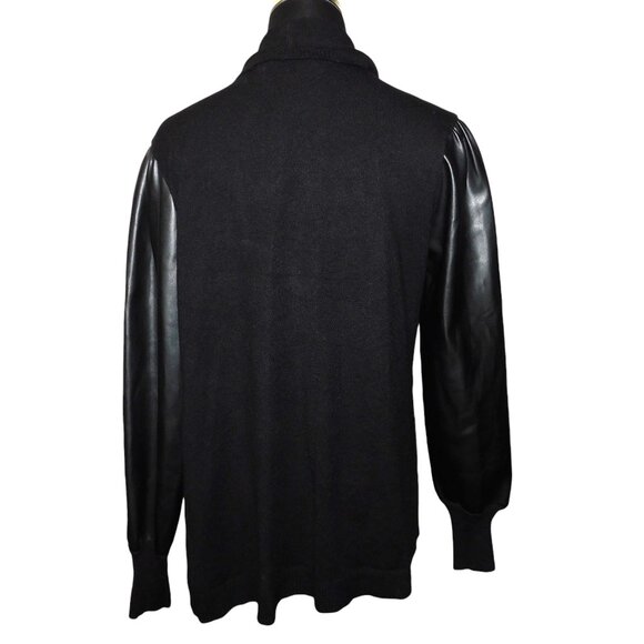 Siani Milano Black Waterfall Front Sweater Size Small NWT Faux Leather Sleeves - Picture 4 of 10